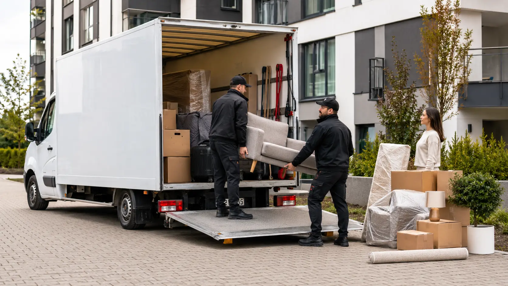 Dwóch pracowników Kamil Transport pomaga przy przeprowadzce